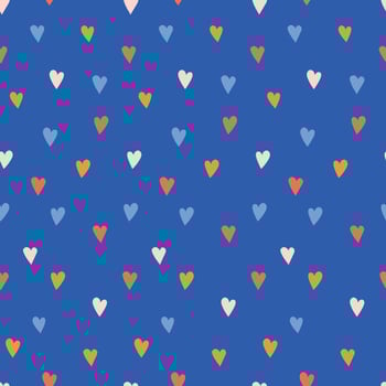 Seamless pattern featuring colorful hearts on a blue background, creating a lively and playful design perfect for Valentine's Day vector