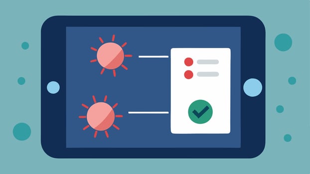 Results Visualization An image displaying a series of biomarker results with tick marks and levels shown on a tablet screen next to a chip.. vector