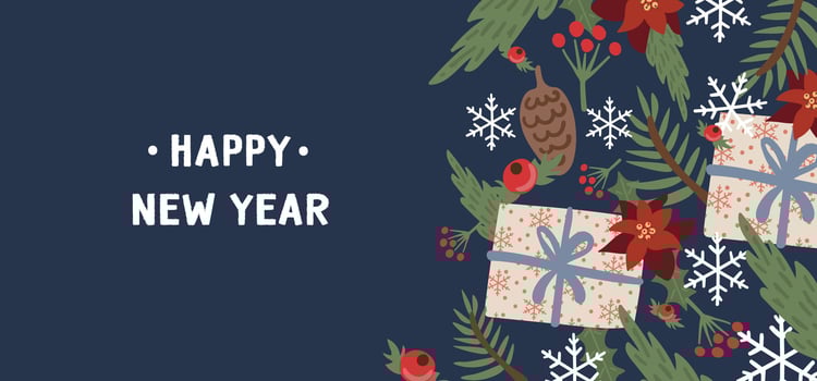 Christmas banner editable template with gift boxes, snowflakes, fir branches, flowers and berries vector