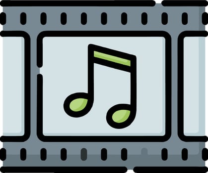 An icon of a film strip with a music note vector
