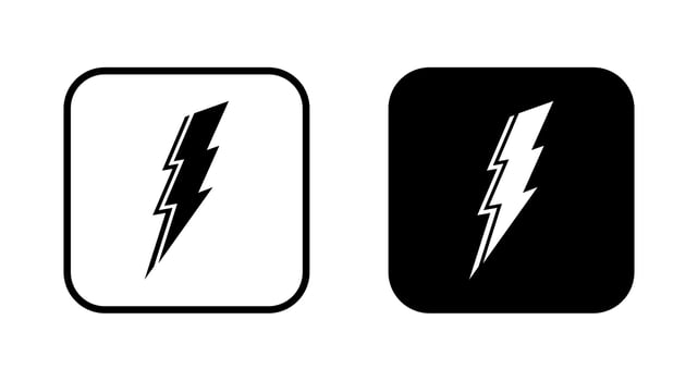 Lightning, thunderbolt icon in black square vector