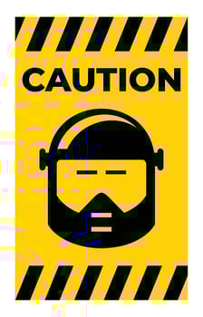 Caution Sign with Safety Helmet and Goggles vector