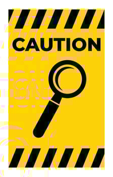 Caution Sign with Magnifying Glass Icon vector