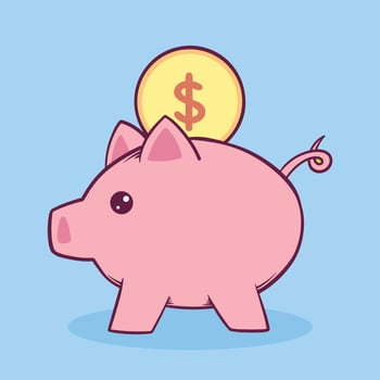 Piggy bank with gold coin hand drawn illustration vector