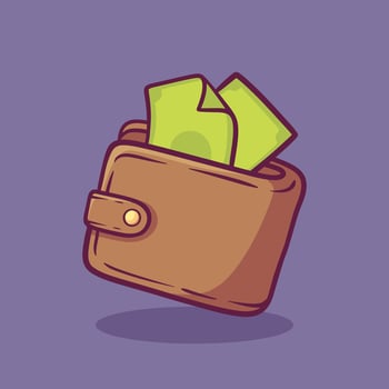 Wallet with a lot of dollar money hand drawn illustration vector