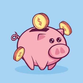 Piggy bank with gold coins illustration isolated background vector