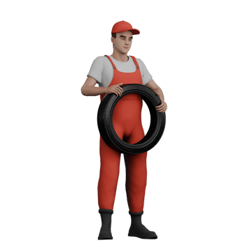3D Automotive Enforcement Male Mechanic. A male mechanic stands holding a car tire with both hands. Professional png