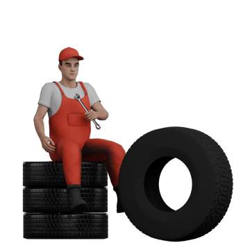 Professional 3D Automotive. A male mechanic sits on a pile of cars with his left hand carrying a Y crank. Male png