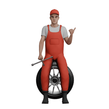 3D Automotive Mechanic Male. A male mechanic is sitting on a car band while carrying a crank and giving a little finger symbol. Professional Illustrated png