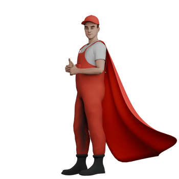 Professional Male Mechanic in 3D Animation. A male mechanic is standing facing right and both hands are pointing thumbs forward. Automotive png