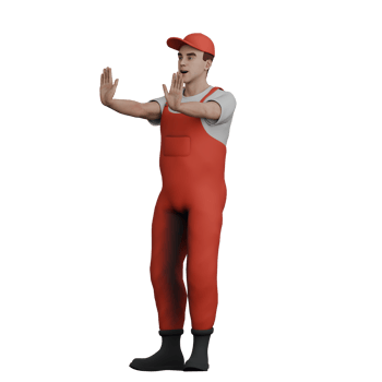 3D Male Mechanic in Action. A male mechanic is standing while waving both palms forward as if giving a prohibition or guiding parking. Professional Automotive png