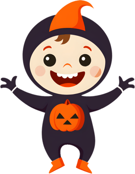 Adorable cartoon girl dressed for spooky Halloween fun. . png