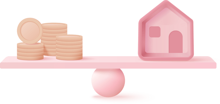 A house and stacks of coins on a balance png
