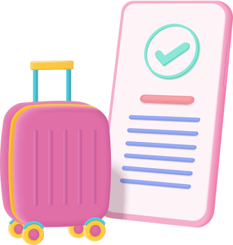 A pink suitcase and a document with a check mark png