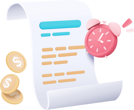 A paper with a pink alarm clock and coins png