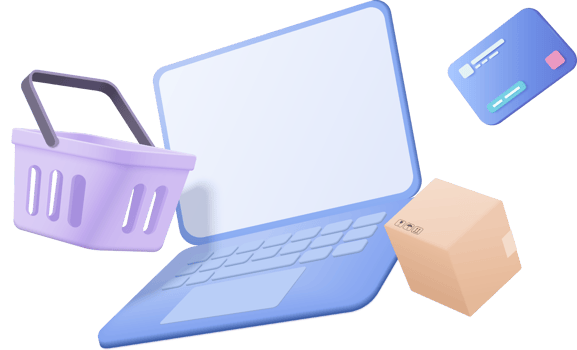 An open laptop with shopping cart and credit card png