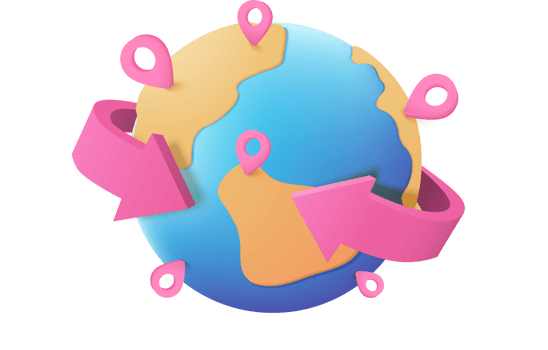 A pink globe with arrows pointing to it png