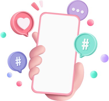 Hand holding a smartphone with speech bubbles and hearts png