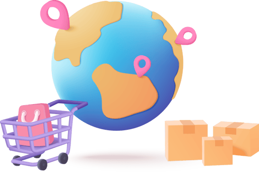 Shopping cart with globe and boxes png