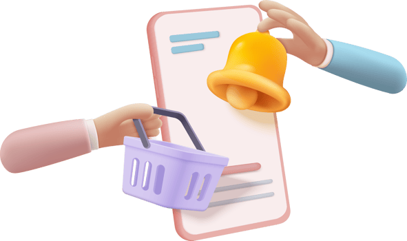 A hand holding a shopping basket and a bell png