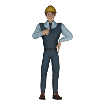 Illustrated 3D Architect. A male architect is standing with his right hand pointing at a tie he is wearing and his left hand on his waist. Male Designer Cartoon png
