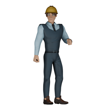 Professional Architect 3D Cartoon. A male architect is stopping walking while turning his head to the right. Male Structural Engineer png