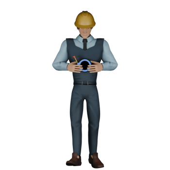 3D Cartoon Landscape Architect. A male architect is standing while holding a meter roll with both hands. Environmental Design Scene png