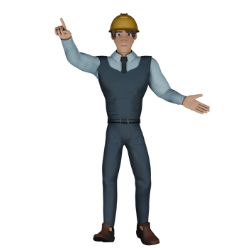 Illustrated of a Professional Architect. A male architect is standing with both hands stretched in opposite directions while pointing upwards. 3D Male png