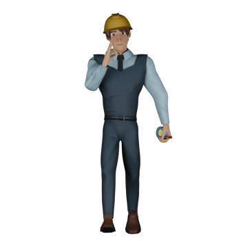 Male Architect in Model Building. A male architect is standing while carrying a meter roll and giving an OK finger symbol. 3D Creative Design Scene png
