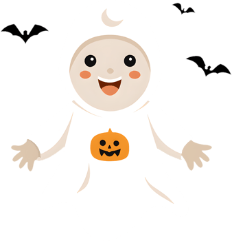 Delightful ghost Costume Baby Clipart for Halloween Decorations. . png