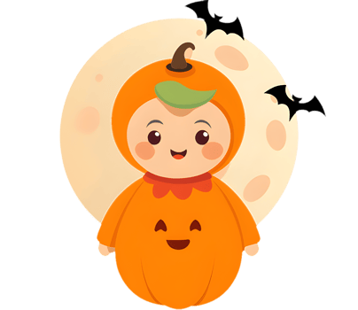 Adorable Baby in Pumpkin Costume for Halloween Party. . png