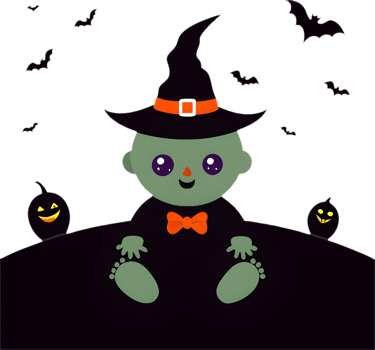 Cute infant in Halloween witch costume clipart. . png