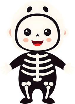 Cute infant dressed as skeleton Halloween clipart. . png