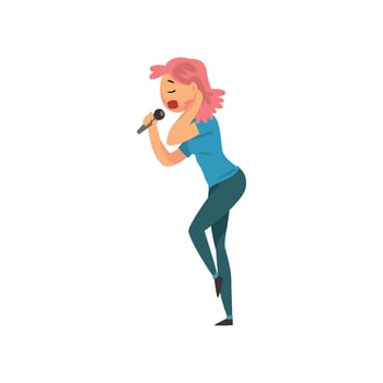 Girl singing with microphone, pop singer Illustration vector