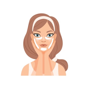 Attractive young woman with facial kinesio tape, girl caring for her face and skin, facial treatment procedure Illustration vector