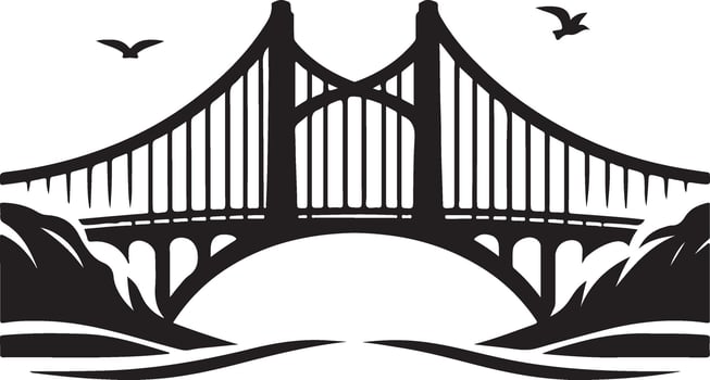 Bridge Over Water silhouette illustration on white background vector