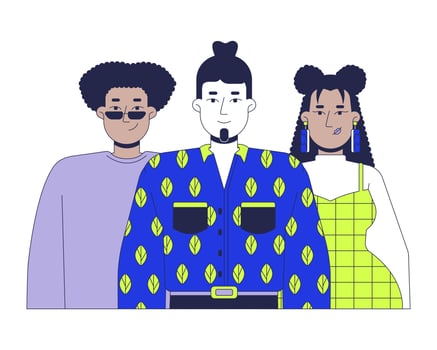 Business casual team members 2D cartoon characters. Office workers colleagues. Startup employees. Young adults multiracial isolated people flat on white background. Spot illustration colorful vector