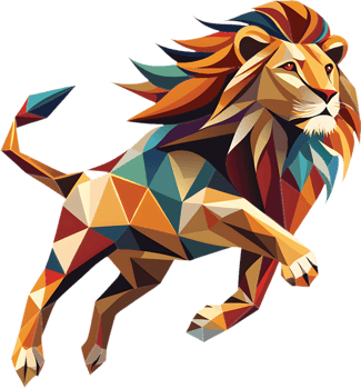 Geometric cubism lion clip in sharp angles and vivid colors. . png
