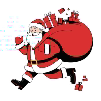 Santa Claus running with gifts sack illustration vector