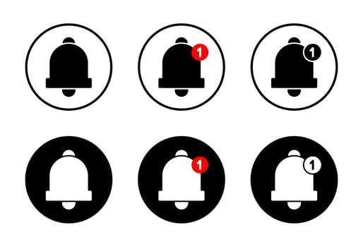 Notification bell icon set on black circle. New notice sign symbol vector