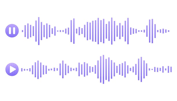 Sound wave or voice message waveform. Podcast, media record, radio signal. Decibel audio record icon isolated on white background. Equalizer line vector
