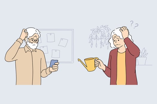 Dementia and alzheimer disease in older people trying to remember forgotten information vector