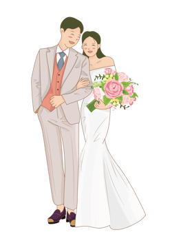 Charming Wedding Couple Waving Bride in Floral Dress and Groom in Classic Suit png
