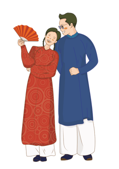 Chibi Bride and Groom in Traditional Vietnamese Ao Dai Cute Wedding png