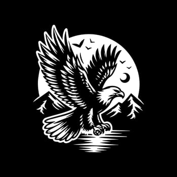 An eagle flying over the water with the moon in the background vector