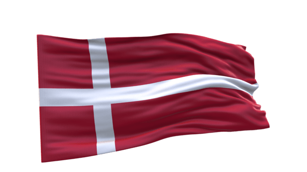 Denmark Flag 3d render waving fabric textured clipart transparent background image png