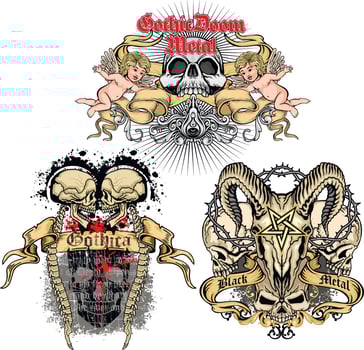 set skulls and cute angels vector
