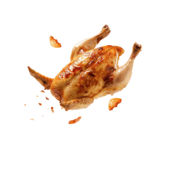 floated roasted chicken falling isolate on transparency background png