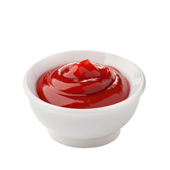 Red tasty ketchup in small white bowl isolate on transparency background png