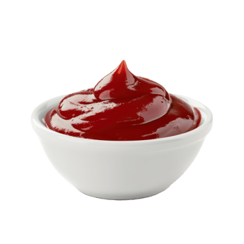 Red tasty ketchup in small white bowl front view isolate on transparency background png